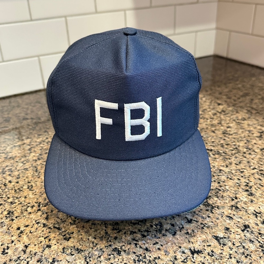 Vintage New Era FBI PRO DESIGN Snapback Hat Blue Made in USA